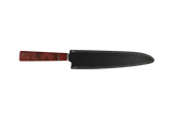 Sujihiki Küchenmesser N690 mit roter Holzgriff mit schwarzen Lederscheide