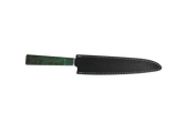 Sujihiki Küchenmesser N690 mit grünem Resin Griff mi schwarzen Lederscheide 