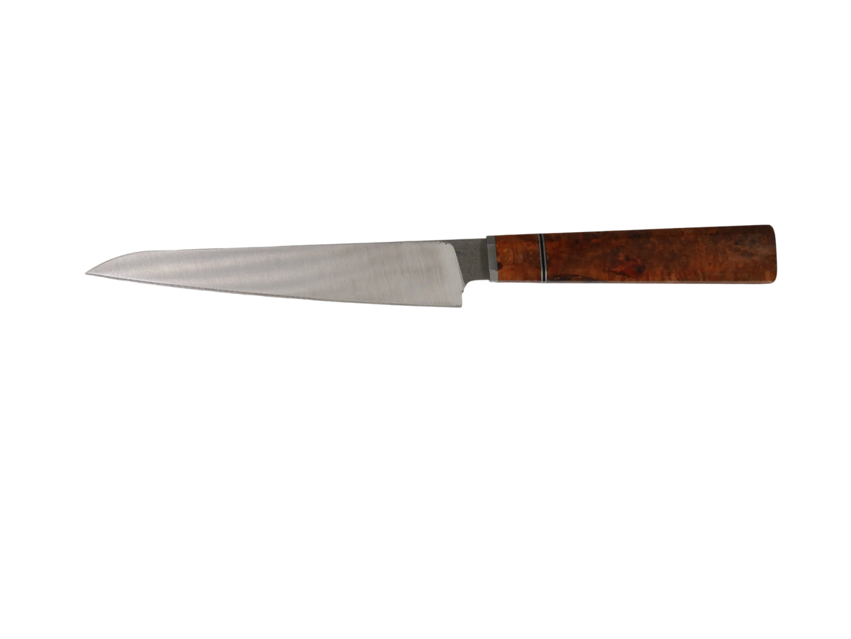 Handgefertigtes Sujihiki Messer mit Maserholz Griff rot braun