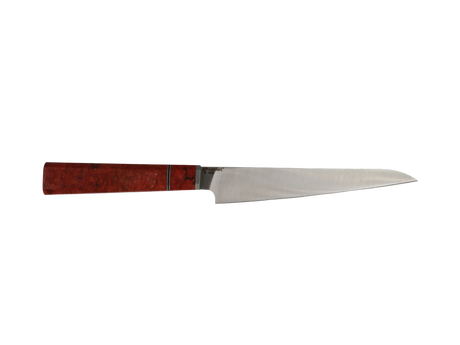Handgefertigtes Sujihiki Messer mit Maserholz Griff rot braun