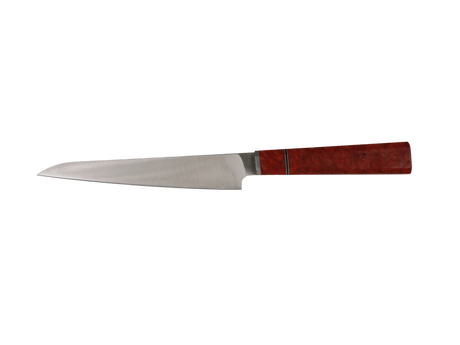 Handgefertigtes Sujihiki Messer mit Maserholz Griff rot braun