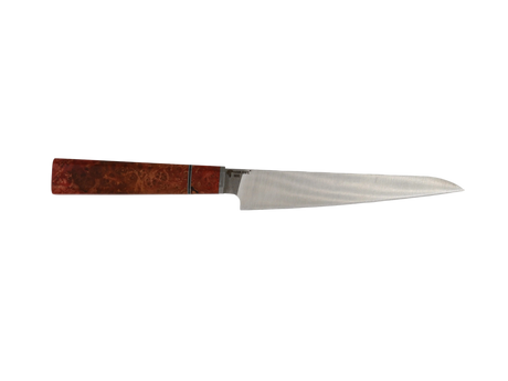Handgefertigtes Sujihiki Messer mit Maserholz Griff rot braun