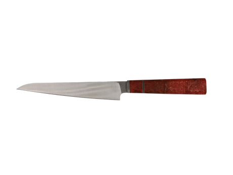 Handgefertigtes Sujihiki Messer mit Maserholz Griff rot braun