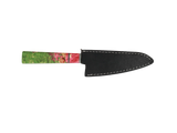 HAWK Knife Honesuki N690 mit grün rotem stabilisiertem Griff mit schwarzen Lederscheide 