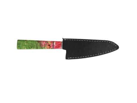 HAWK Knife Honesuki N690 mit grün rotem stabilisiertem Griff mit schwarzen Lederscheide 