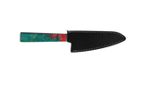 HAWK Knife Honesuki N690 mit türkis goldenem Holzgriff mit schwarzen Lederscheide 