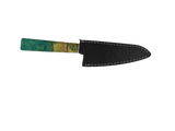 HAWK Knife Honesuki N690 mit türkis orangem stabilisiertem Holzgriff mit schwarzen Lederscheide 