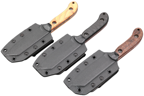 Messerfieber Woodpecker N690 mit schwarzer Kydex-Scheide und Griffvarianten
