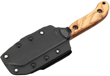 Messerfieber Woodpecker N690 mit schwarzer Klinge und Olivenholzgriff mit Kydex-Scheide