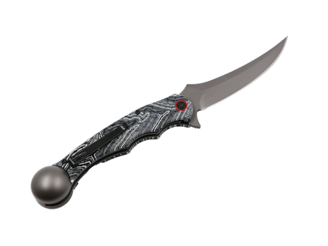 Ironroots Taschenmesser fürs Angeln – Crazy Micarta, offene Klinge in Seitenansicht, Fischbetäuber am Griffende