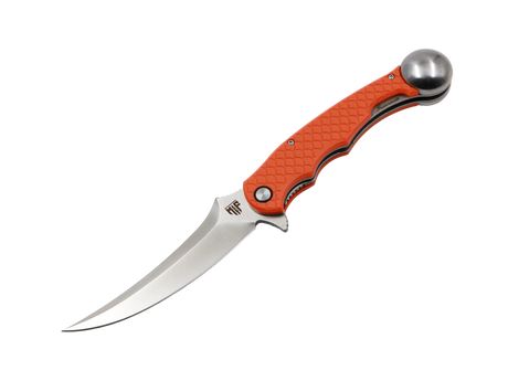 Ironroots Orange Angler-Taschenmesser – Klappmesser mit Fischbetäuber, offene Klinge, auffälliger Griff, Studiofoto