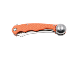 Ironroots Orange Klappmesser geschlossen – Taschenmesser mit integriertem Fischbetäuber, Outdoor/EDC, weißer Hintergrund