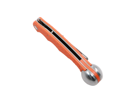 Ironroots Orange Detailansicht – Clip-/Rückenansicht, Klappmesser mit Fischbetäuber, freigestelltes Produktfoto