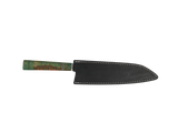 HAWK KNIFE Kiritsuke Küchenmesser N690 mit grün-brauner Maserung Griff mit schwarzen Lederscheide.