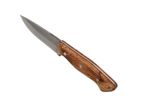 Seitenansicht Waldstachel Outdoor Messer mit Olivenholz Griff