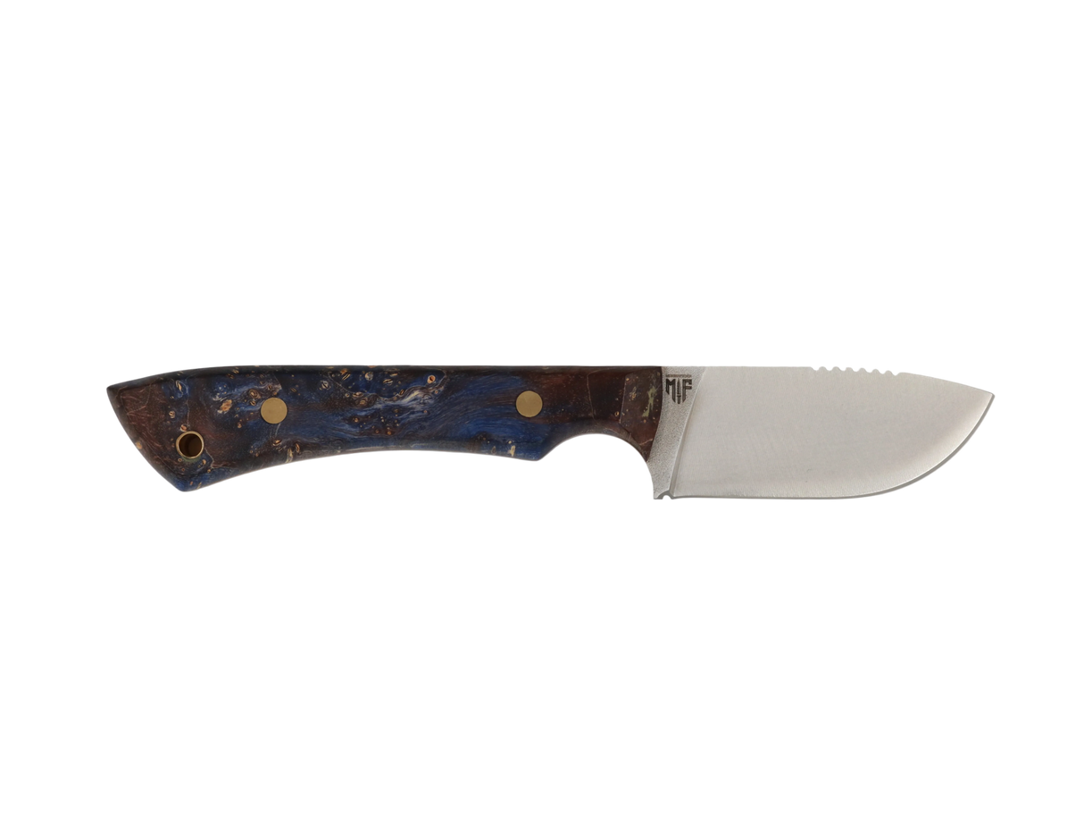 Messerfieber Farbzwerge – blau/braun präzise Spitze & Schneide, N690 75 mm, kompakt, Ausrichtung rechts