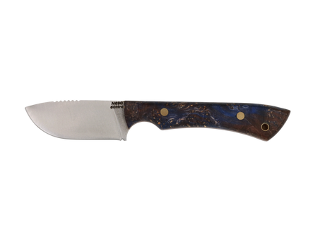 Messerfieber Farbzwerge – blau/braun Griff, Rückenansicht, 2,6 mm Klingenstärke, Full-Tang, Blick nach links