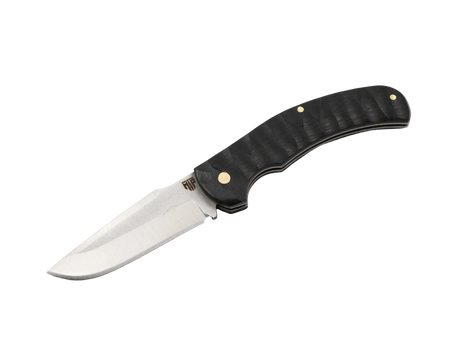 Messerfieber Schwarzer Schatten Klappmesser mit Clip – EDC Taschenmesser geöffnet, schwarzer Griff, Satin-Klinge