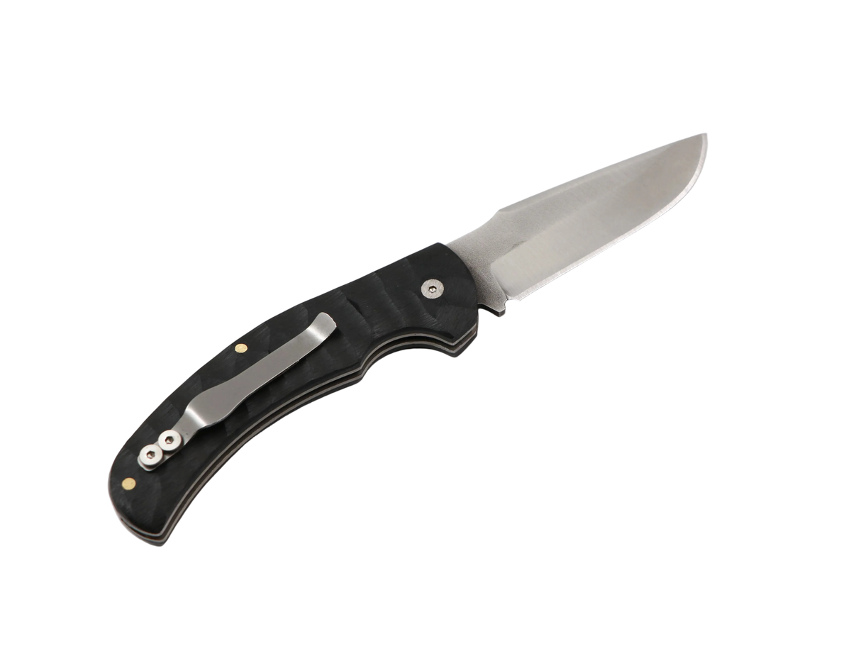 Schwarzer Schatten EDC Taschenmesser mit Clip – Messerfieber Klappmesser offen, Drop-Point Klinge, Studiofoto