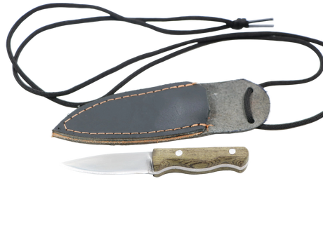 Neckwood Neckknife mit Lederscheide und Halskordel – Setansicht in Grün