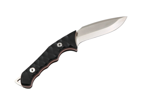 Nova Kukri – Seitenansicht der 14N28-Klinge mit Satin-Finish und gerilltem G10-Griff