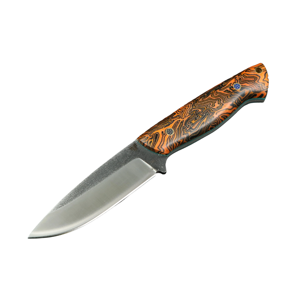 Messerfieber Ravn Micarta 2 mit orange-schwarz gemustertem Griff und G10-Liner