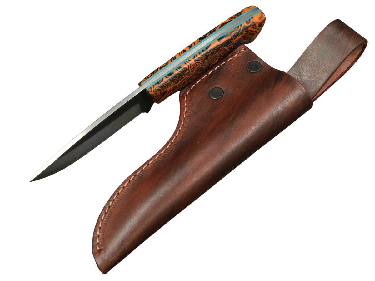 Messerfieber Ravn Micarta 2 mit Lederscheide, Ansicht von oben
