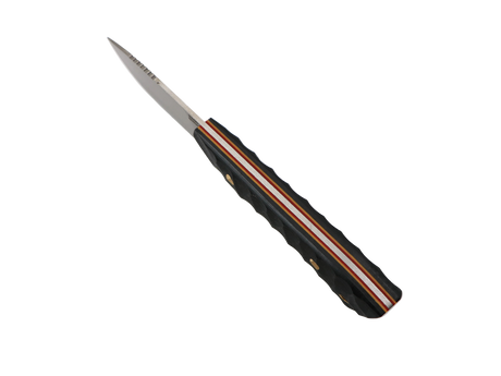 Griffdetail des Messerfieber Schattenzwerg mit strukturiertem T10-Kunststoffverbundmaterial und rot-gelben Linern