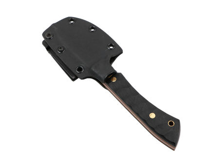 Messerfieber Schattenzwerg im eingesetzten Zustand in der schwarzen Kydexscheide mit Gürtelclip