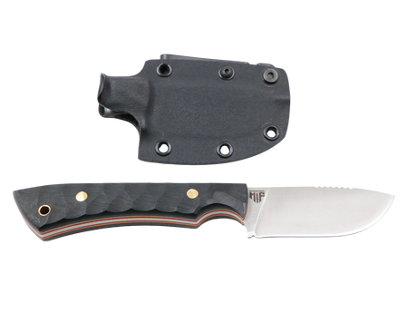 Messerfieber Schattenzwerg mit schwarzer Kydexscheide und Gürtelclip als kompaktes Outdoormesser