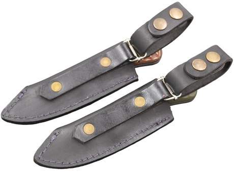 Rückseite der schwarzen Lederscheiden für Messerfieber Ask Olive und Brown Pattern