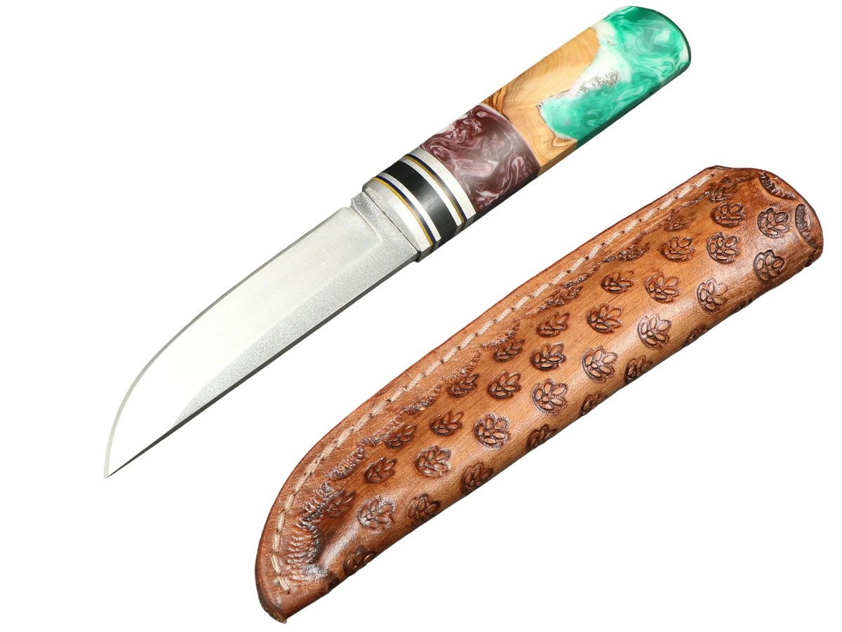 Messerfieber Kajo – Griff 3, Messer mit Lederscheide