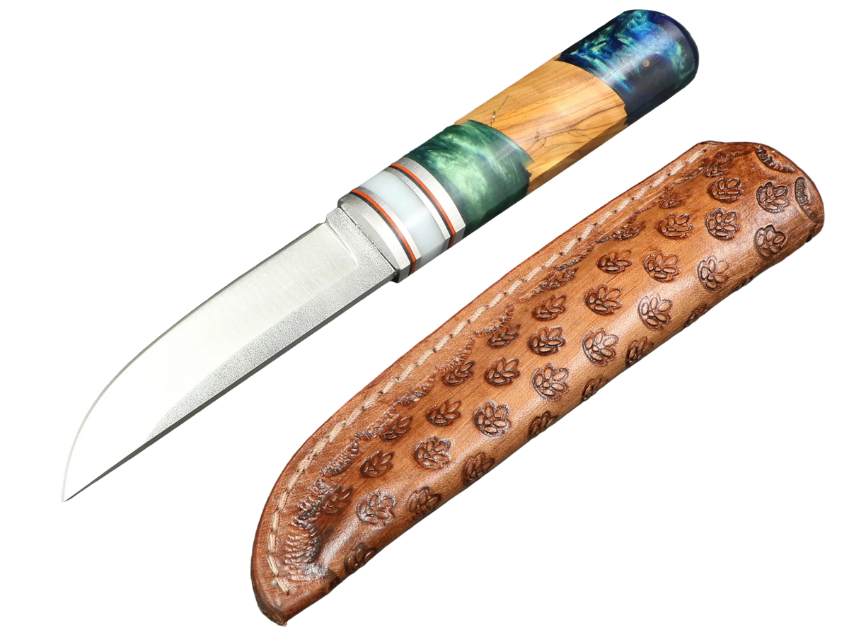 Messerfieber Kajo – Griff 4, Messer mit Lederscheide