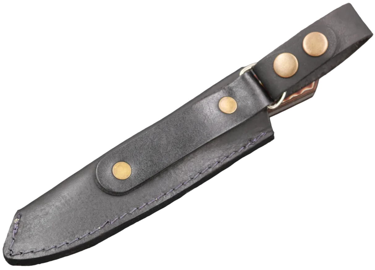 Rückseite der schwarzen Lederscheide für Messerfieber Lund Brown Pattern