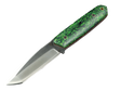 Messerfieber Rota mit D2-Klinge, grün-schwarz gemustertem Micarta-Griff und rotem G10-Liner in schräger Seitenansicht