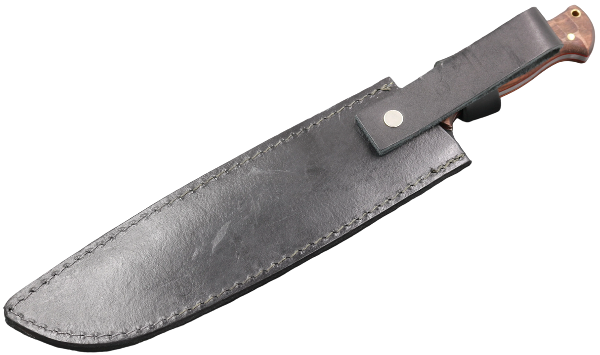 Rückseite der schwarzen Lederscheide für Messerfieber Skogr Walnussholz