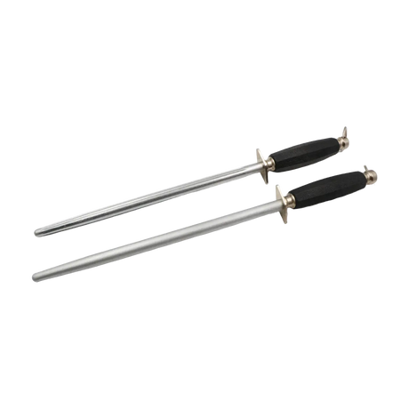 Knife sharpening steel round optionally with grooves