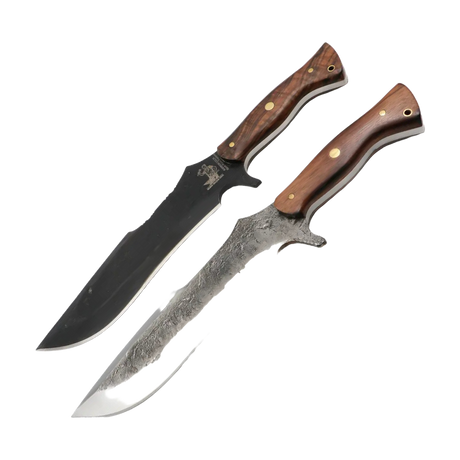 Survival Sultan Messer mit schwarzer Klinge und Holzgriff, handgefertigt von Messerfieber.