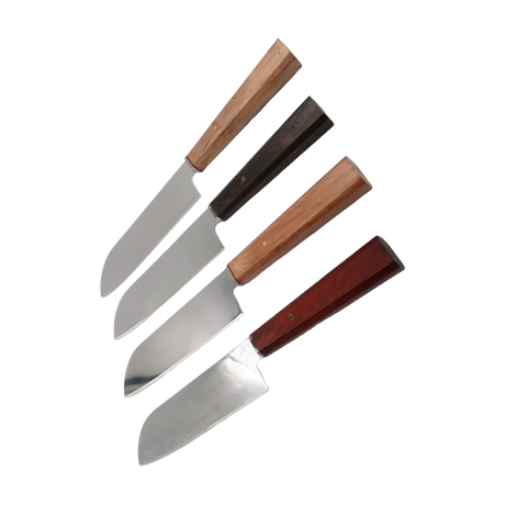 Wood Craft Santoku Messer mit Holzgriff – Seitenansicht vor weißem Hintergrund