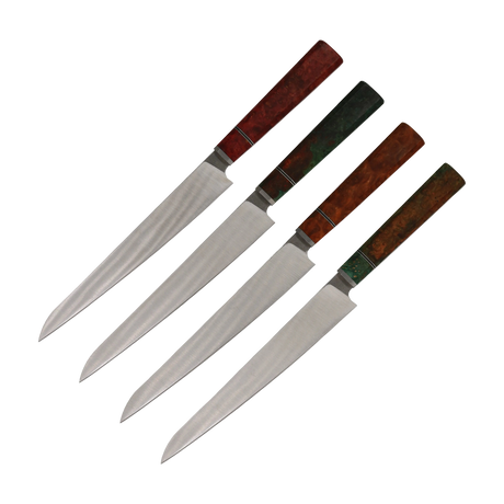 Sujihiki Küchenmesser N690 mit braunem Holzgriff
Sujihiki Messer N690 mit grünem Resin Griff
Handgefertigtes Sujihiki Messer mit stabilisiertem Griff grün
Profi Küchenmesser Sujihiki N690 roter Holzgriff