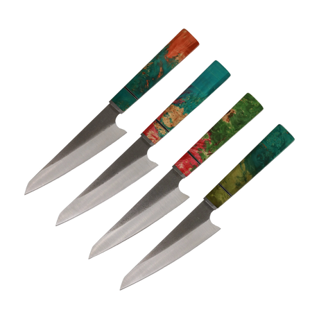 HAWK Knife Honesuki N690 mit türkis rotem stabilisiertem Holzgriff