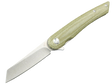 SCHATTENGRAD Breeze – Open folding knife with a narrow angular blade and a light green handle.