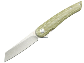 SCHATTENGRAD Breeze – Open folding knife with a narrow angular blade and a light green handle.