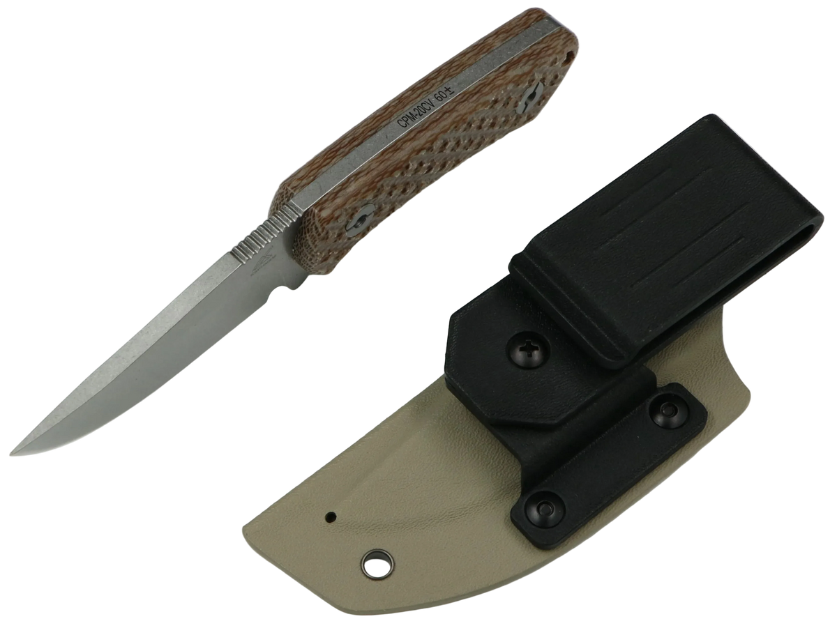 SCHATTENGRAD Talus Peak Grau mit Micarta-Griff und Kydexscheide mit schwarzem Gürtelclip