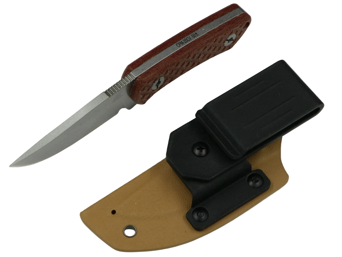SCHATTENGRAD Talus Peak Braun mit Micarta-Griff und Kydexscheide mit schwarzem Gürtelclip