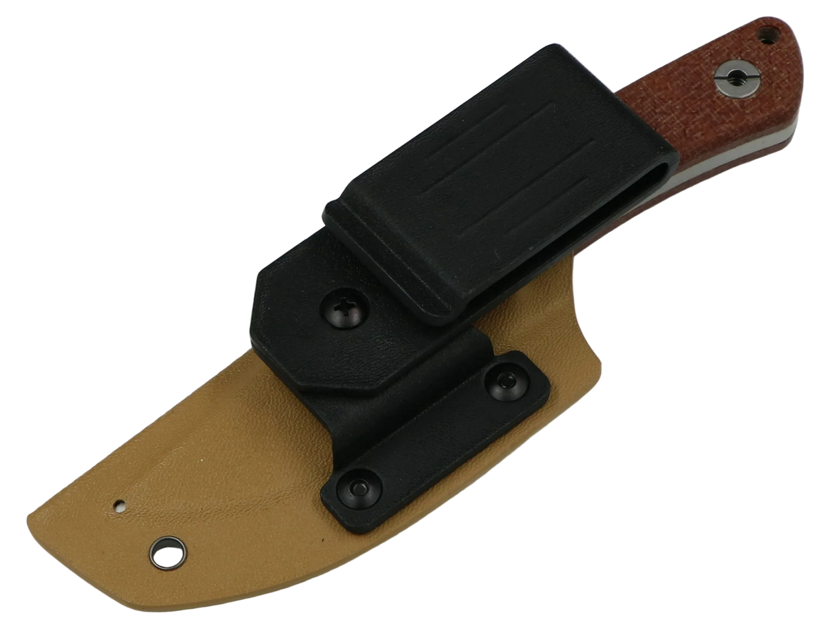 SCHATTENGRAD Talus Peak Braun mit Micarta-Griff und Kydexscheide mit schwarzem Gürtelclip